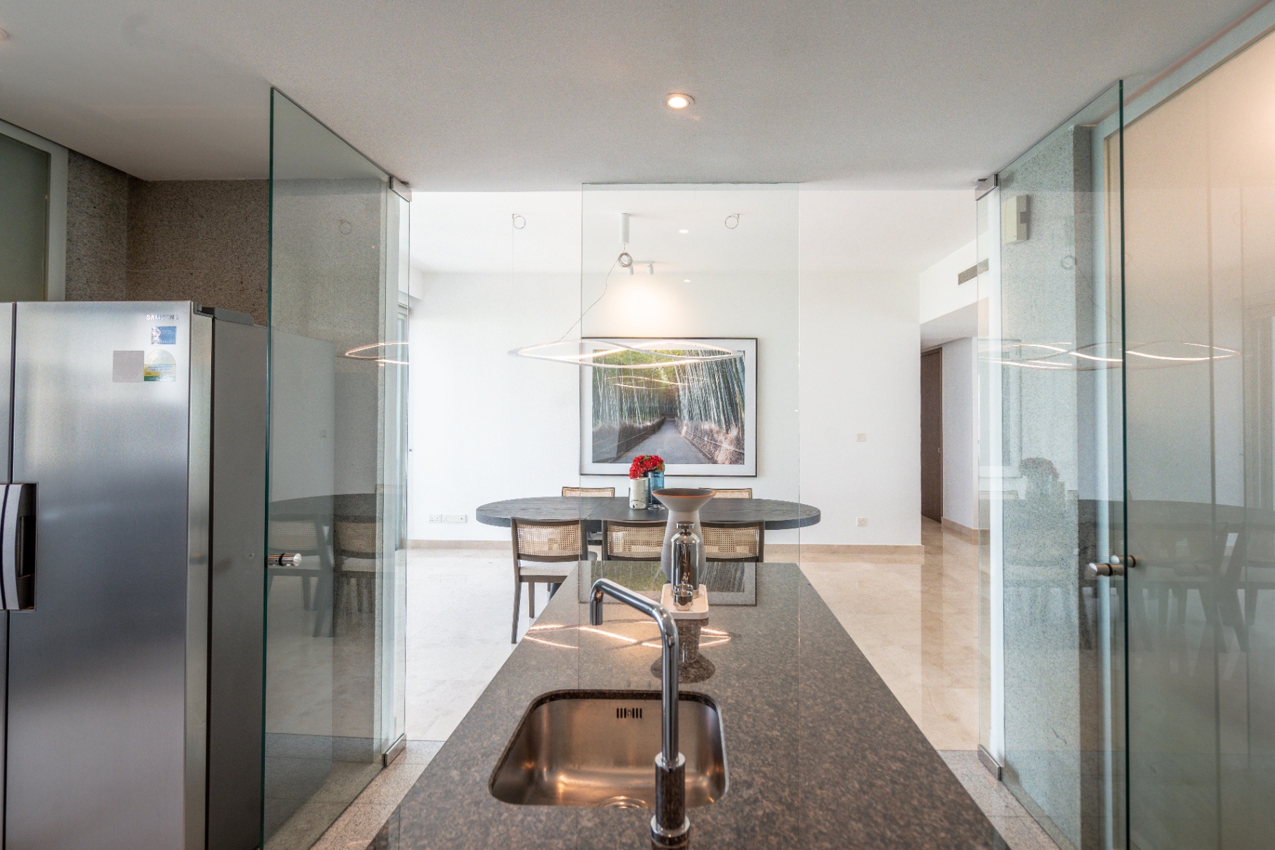 Draycott 8 — wet kitchen island looking through to formal dining