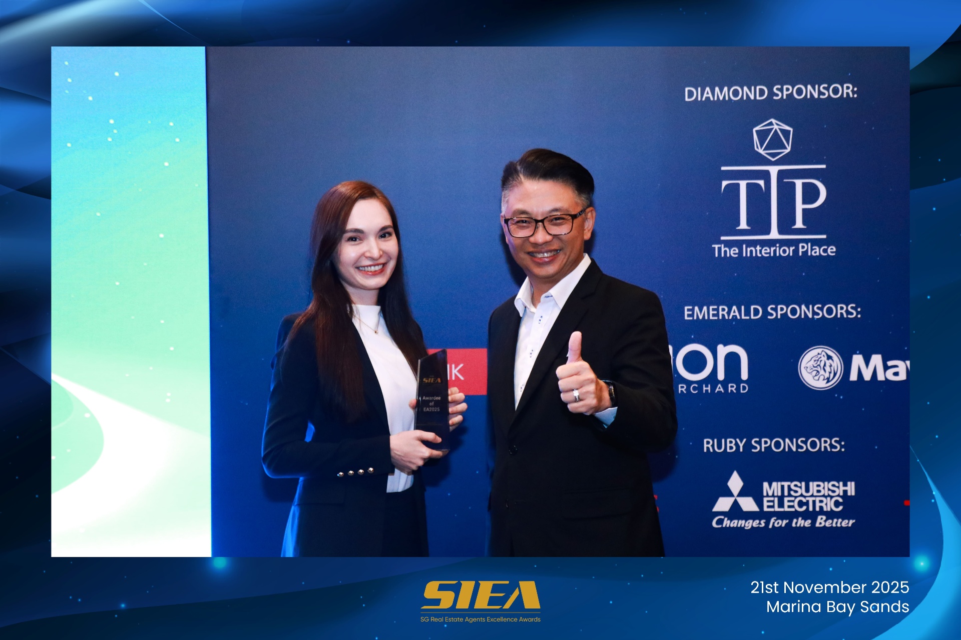 Sharon Jany receiving SEAA 2025 award at Marina Bay Sands