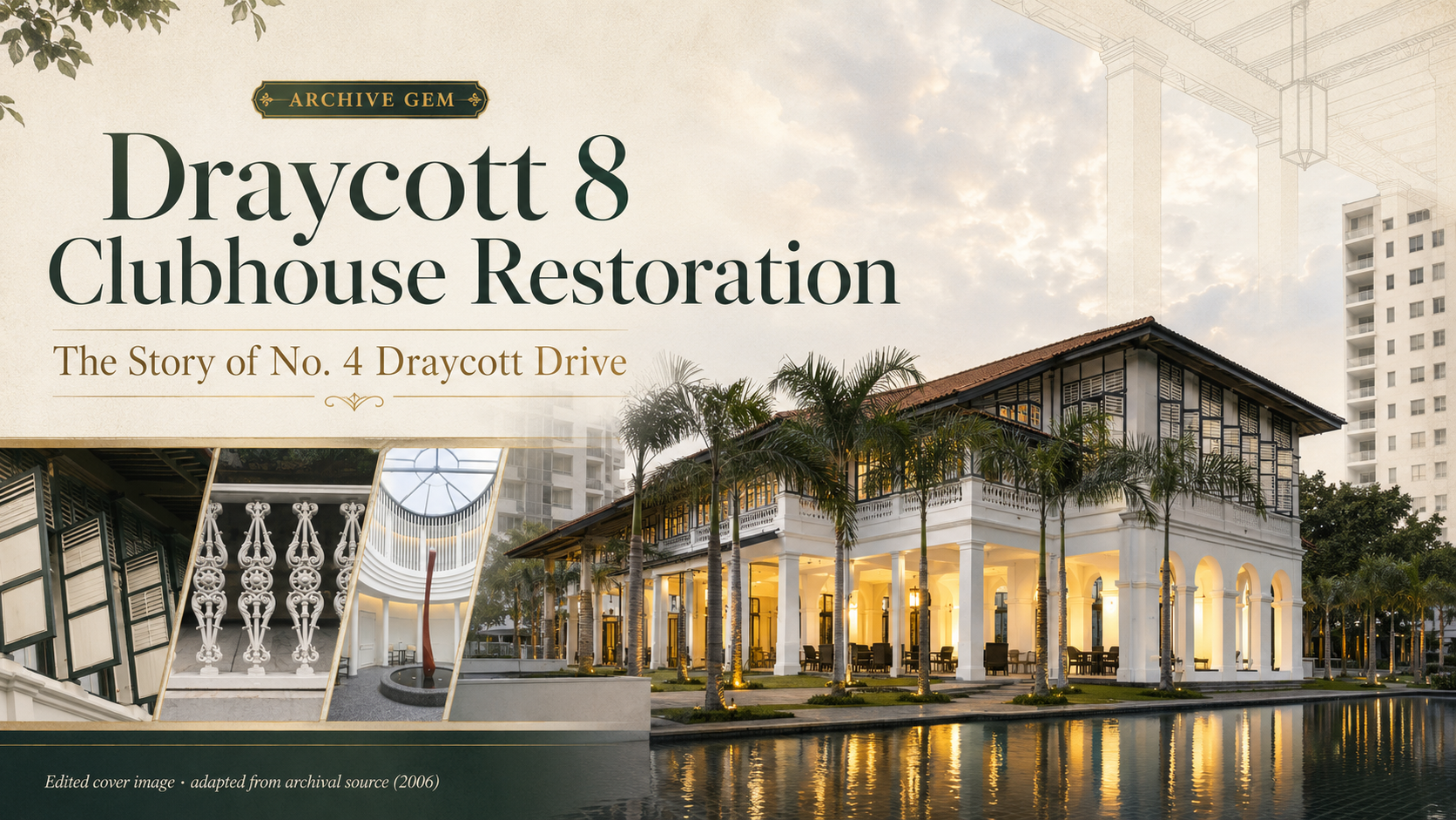 Restored 1920s black-and-white heritage bungalow at No. 4 Draycott Drive serving as the Draycott 8 clubhouse.