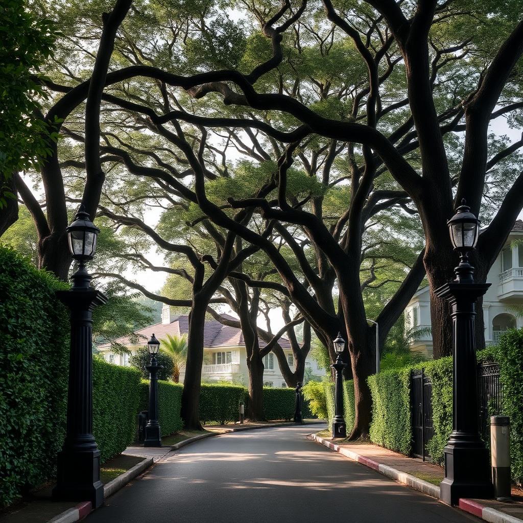 Quiet tree-lined embassy street in the Tanglin and Ardmore enclave of District 10 Singapore